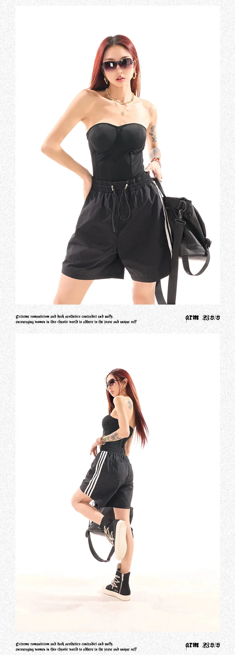 Zerocircle Solid Color Black Pink Sleeveless Bandeau Fishbone Corset Slim Top
